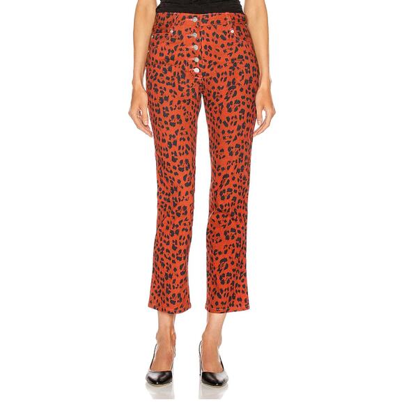 Miaou The Tommy Leopard Trouser Pants Stretch Denim Logo Belted Size 26 NWT - Picture 13 of 13